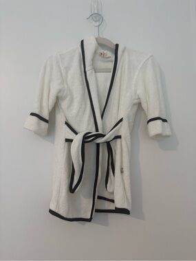 Kids White Terry Robe with Black Trim - Soft Bath Wrap